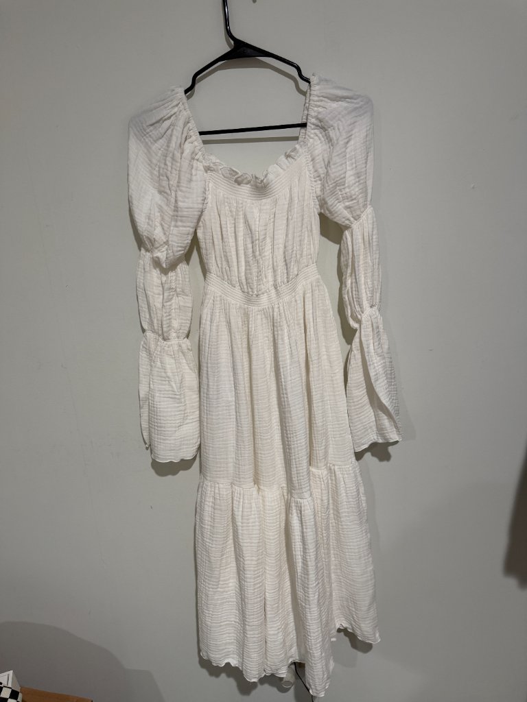 Nwt Nothing Fits But Seine Dress White Gauze Puff Sleeve Tiered Maxi L/Xl — image 5 of 8